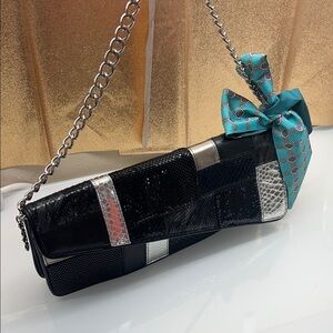 Bebe Black and Silver Patchwork Women's Bag